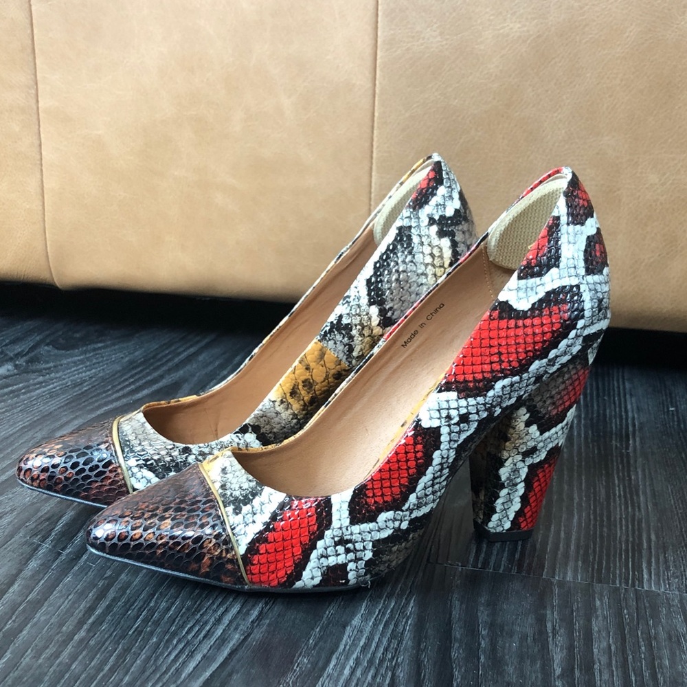 Red Brown Snake Thick Heels Size 7